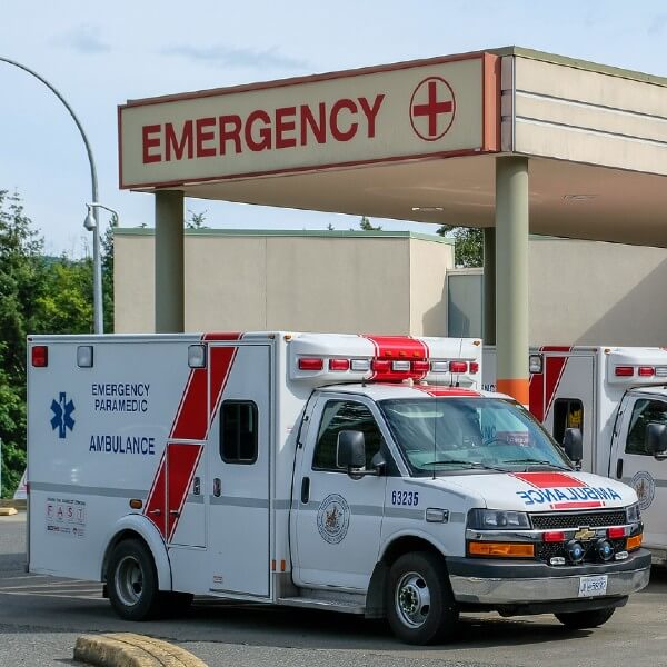 ambulance parked at hospital emergency department